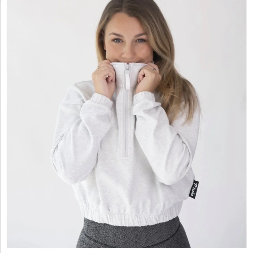 Ptula Mara Scrunch Half-Zip Sweatshirt Light Grey Size Large
